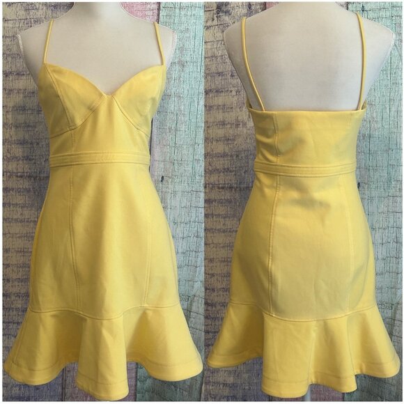 LIKELY Sz 8 Lillie Flounced Bustier Yellow Sweetheart Neckline Mini A-line Dress - Picture 2 of 8